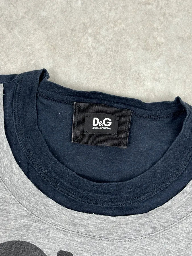 SS2004 Dolce & Gabbana Navy Cotton Contrast Crew Neck T-Shirt maGwksX 7