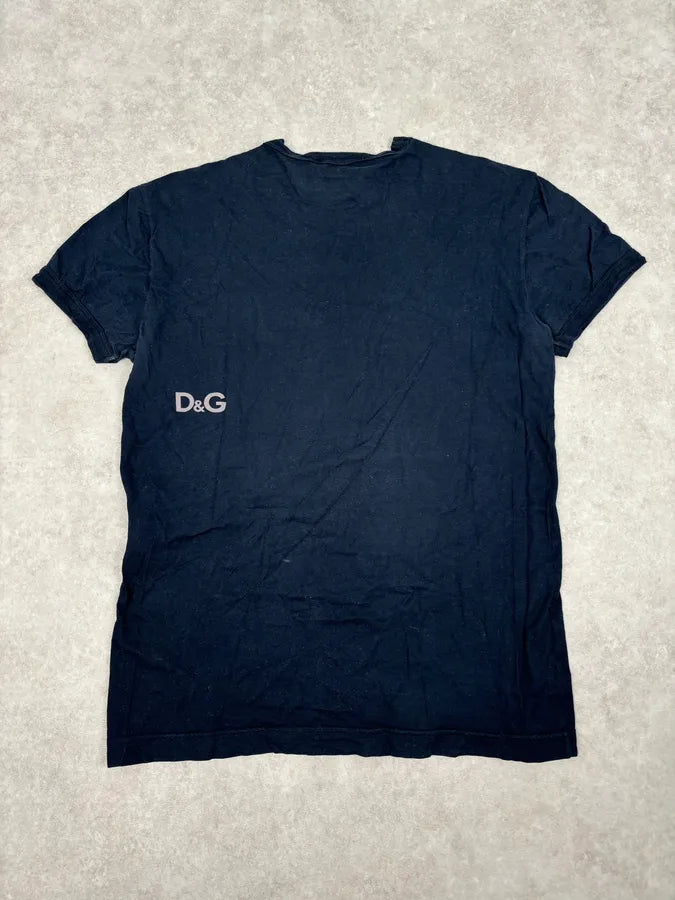 SS2004 Dolce & Gabbana Navy Cotton Contrast Crew Neck T-Shirt maGwksX 4