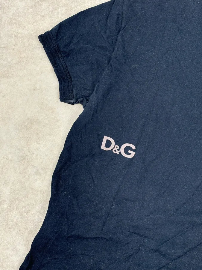 SS2004 Dolce & Gabbana Navy Cotton Contrast Crew Neck T-Shirt maGwksX 6