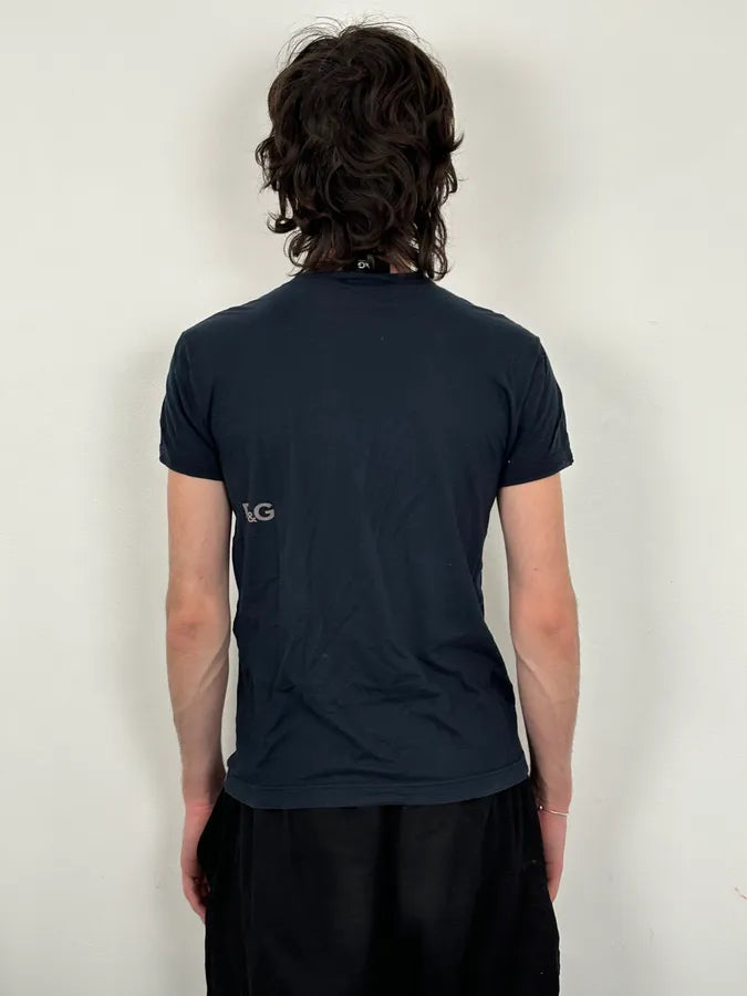 SS2004 Dolce & Gabbana Navy Cotton Contrast Crew Neck T-Shirt maGwksX 2