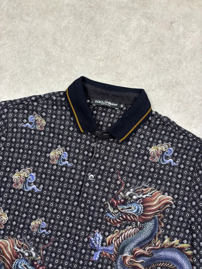 SS2025 Dolce & Gabbana Navy Dragon Embroidered Polo bcWpPUX 3
