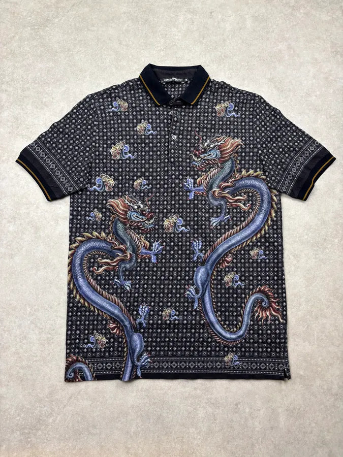SS2025 Dolce & Gabbana Navy Dragon Embroidered Polo bcWpPUX 0