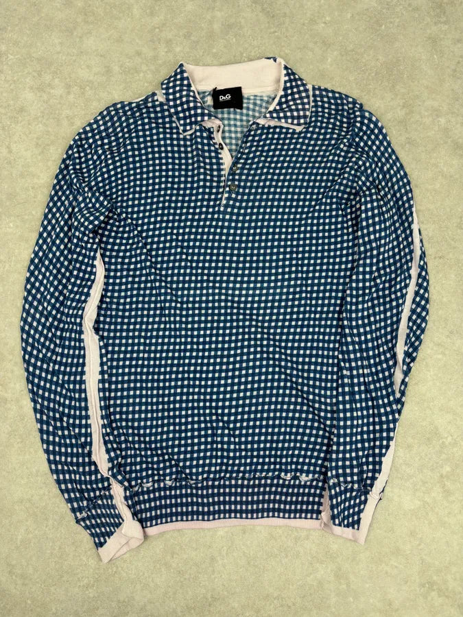 SS2010 Dolce & Gabbana Navy Gingham Polo Sweater ZvOjcHZ 0