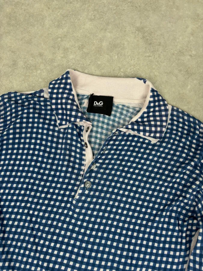 SS2010 Dolce & Gabbana Navy Gingham Polo Sweater ZvOjcHZ 3