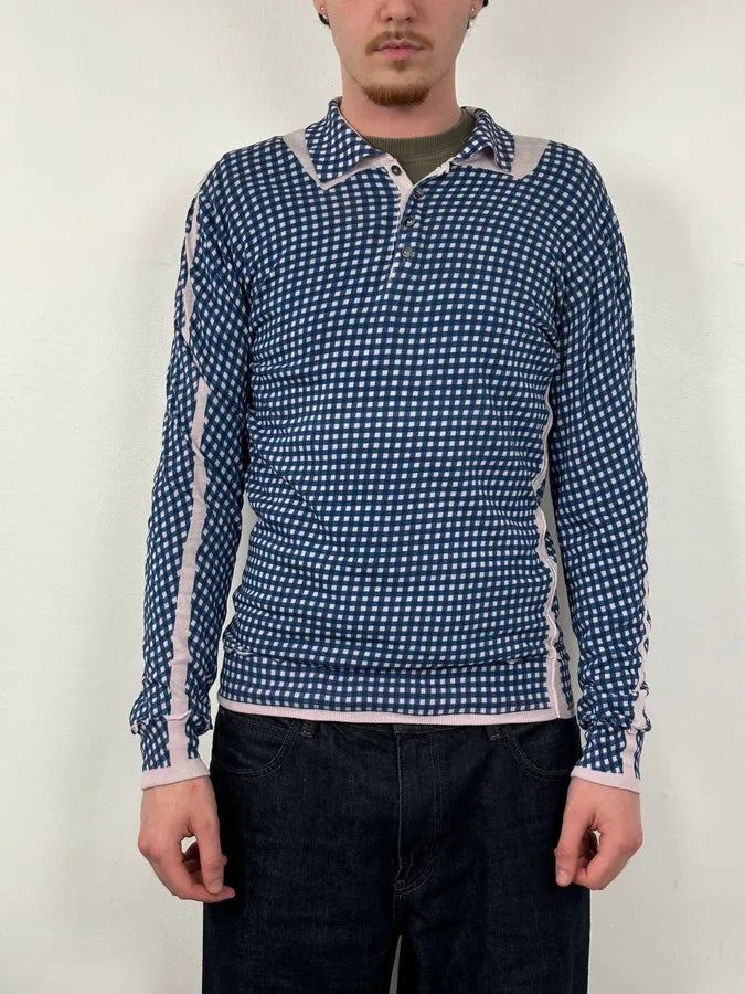 SS2010 Dolce & Gabbana Navy Gingham Polo Sweater ZvOjcHZ 1