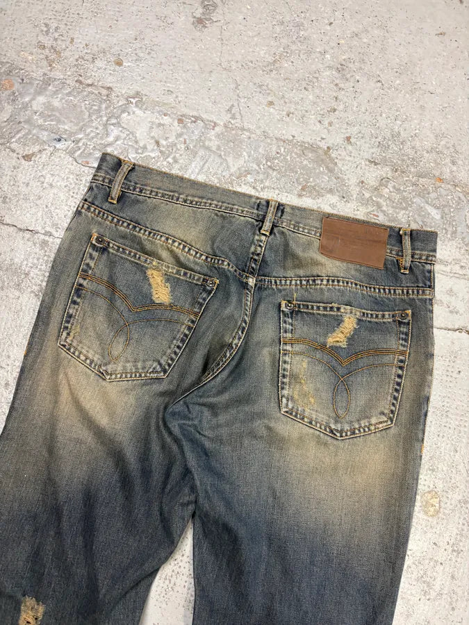 AW2009 Dolce & Gabbana Navy Denim Distressed Faded Fit Jeans yzmRora 7