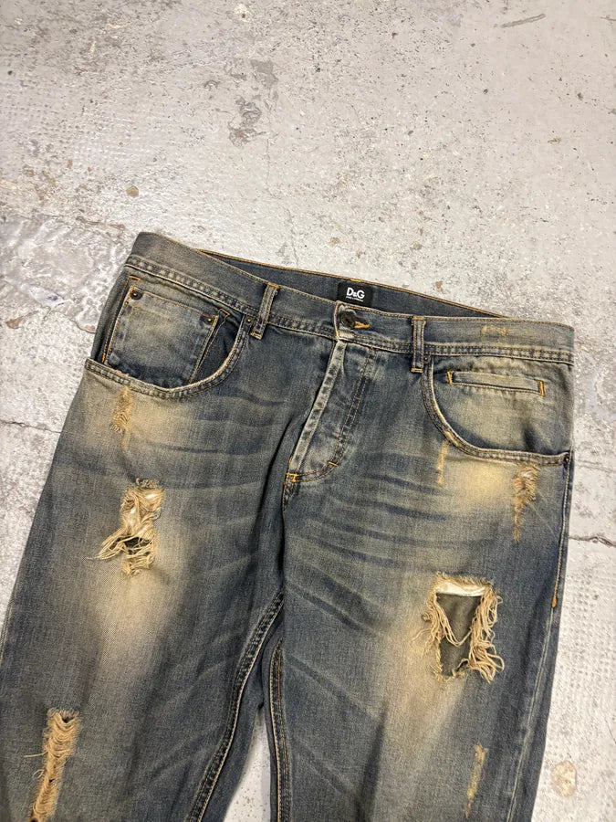 AW2009 Dolce & Gabbana Navy Denim Distressed Faded Fit Jeans yzmRora 5