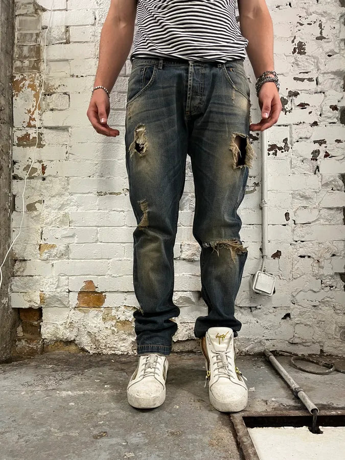 AW2009 Dolce & Gabbana Navy Denim Distressed Faded Fit Jeans yzmRora 2