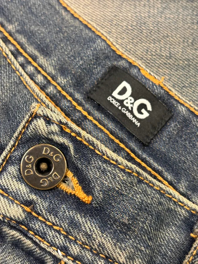 AW2009 Dolce & Gabbana Navy Denim Distressed Faded Fit Jeans yzmRora 9