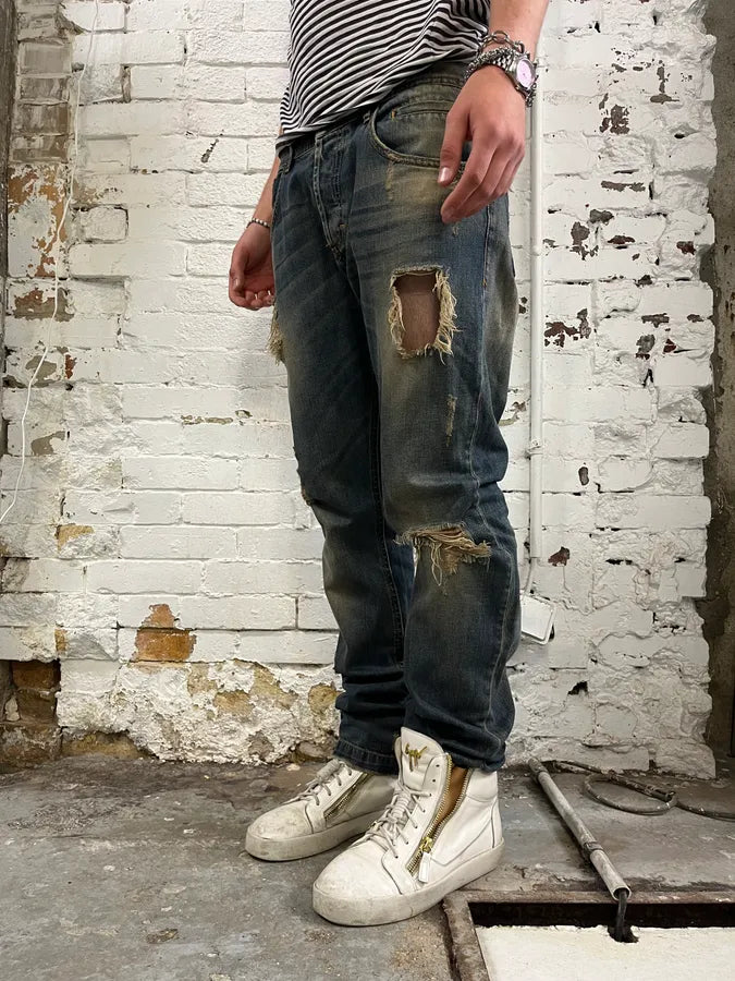 AW2009 Dolce & Gabbana Navy Denim Distressed Faded Fit Jeans yzmRora 3
