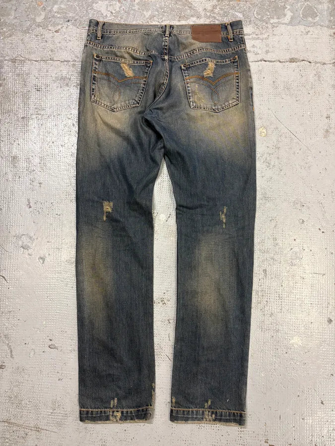 AW2009 Dolce & Gabbana Navy Denim Distressed Faded Fit Jeans yzmRora 6