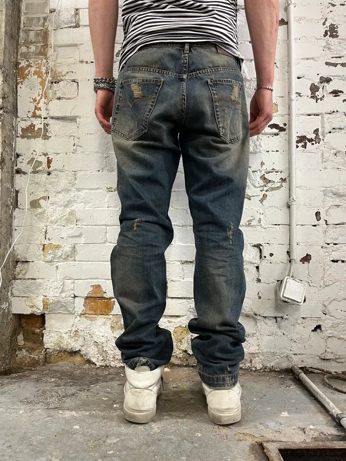 AW2009 Dolce & Gabbana Navy Denim Distressed Faded Fit Jeans yzmRora 4