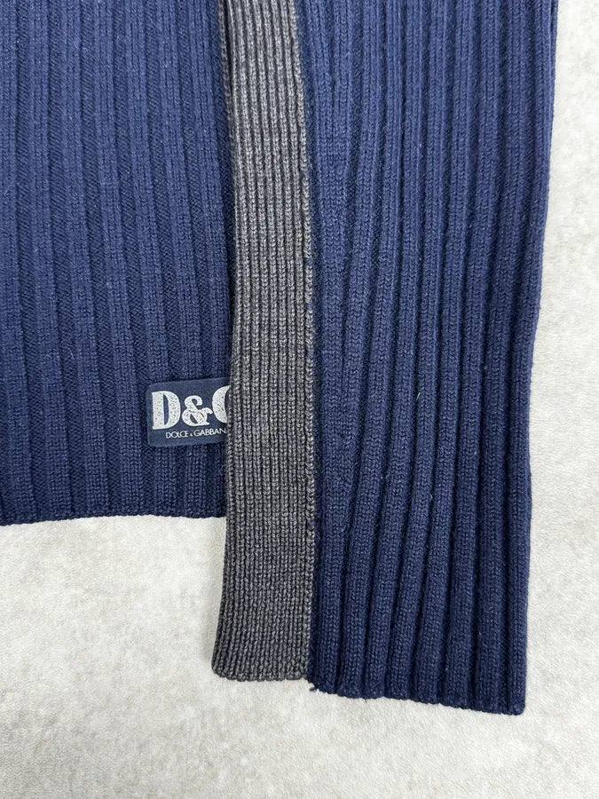 2000s Dolce & Gabbana Navy Grey Lines Turtle Neck Wool Zip-Up hoVqwYY 6