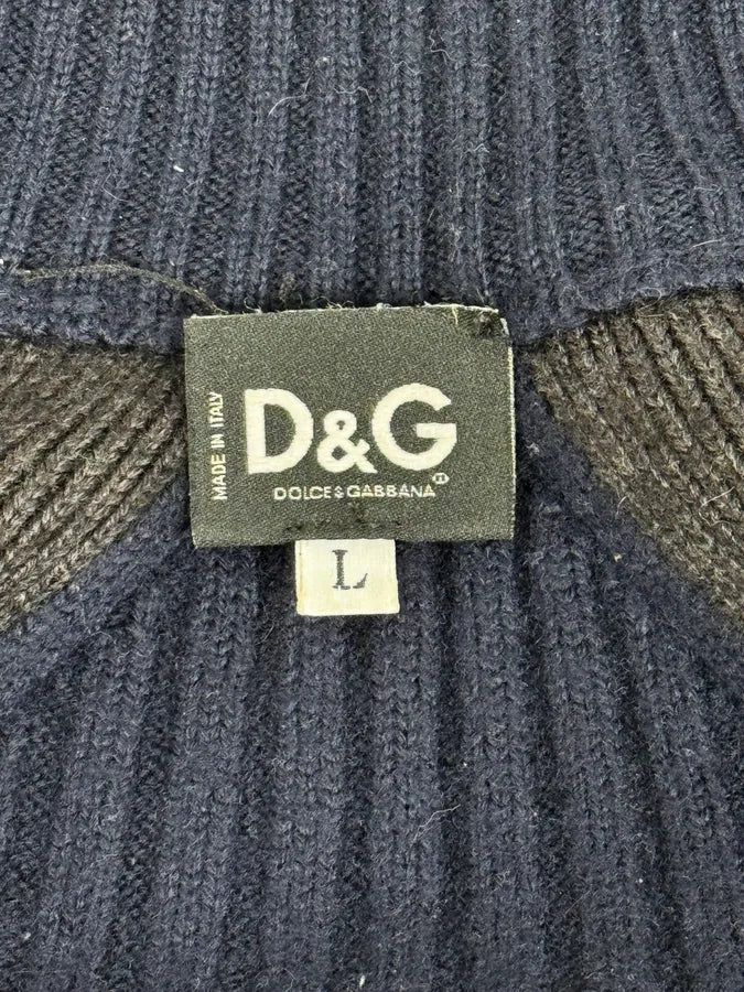2000s Dolce & Gabbana Navy Grey Lines Turtle Neck Wool Zip-Up hoVqwYY 8