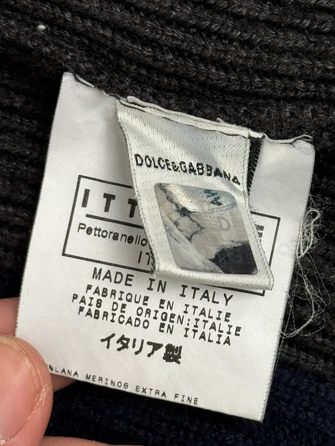 2000s Dolce & Gabbana Navy Grey Lines Turtle Neck Wool Zip-Up hoVqwYY 9