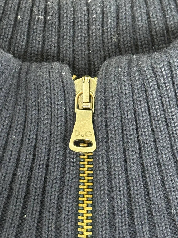 2000s Dolce & Gabbana Navy Grey Lines Turtle Neck Wool Zip-Up hoVqwYY 7