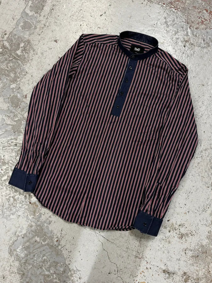 SS2009 Dolce & Gabbana Navy Half Breasted Striped Henley Shirt DfvEhKy 4