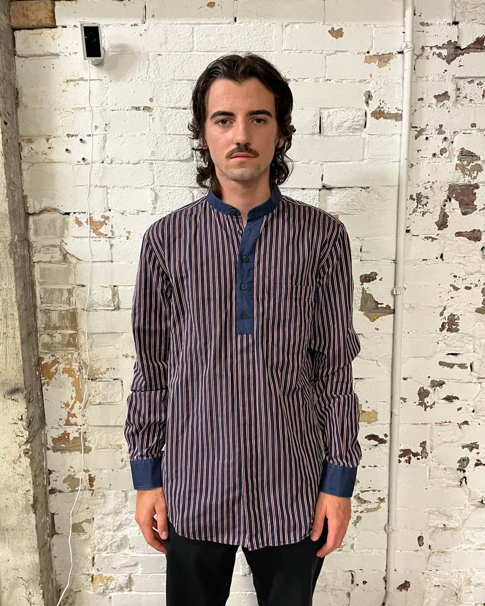 SS2009 Dolce & Gabbana Navy Half Breasted Striped Henley Shirt DfvEhKy 0