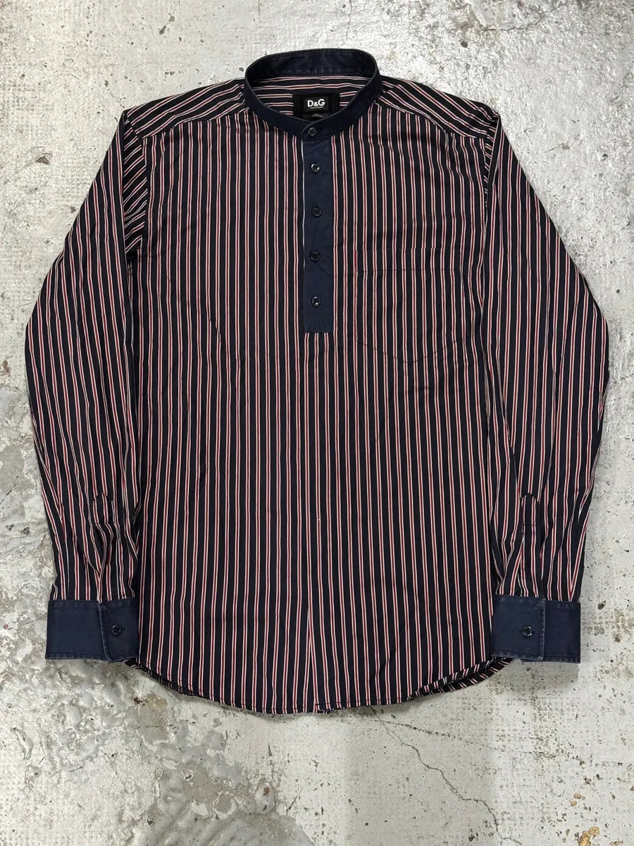 SS2009 Dolce & Gabbana Navy Half Breasted Striped Henley Shirt DfvEhKy 2
