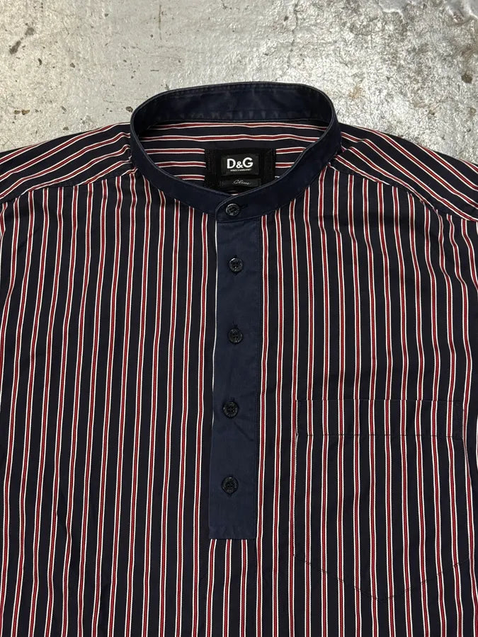 SS2009 Dolce & Gabbana Navy Half Breasted Striped Henley Shirt DfvEhKy 6