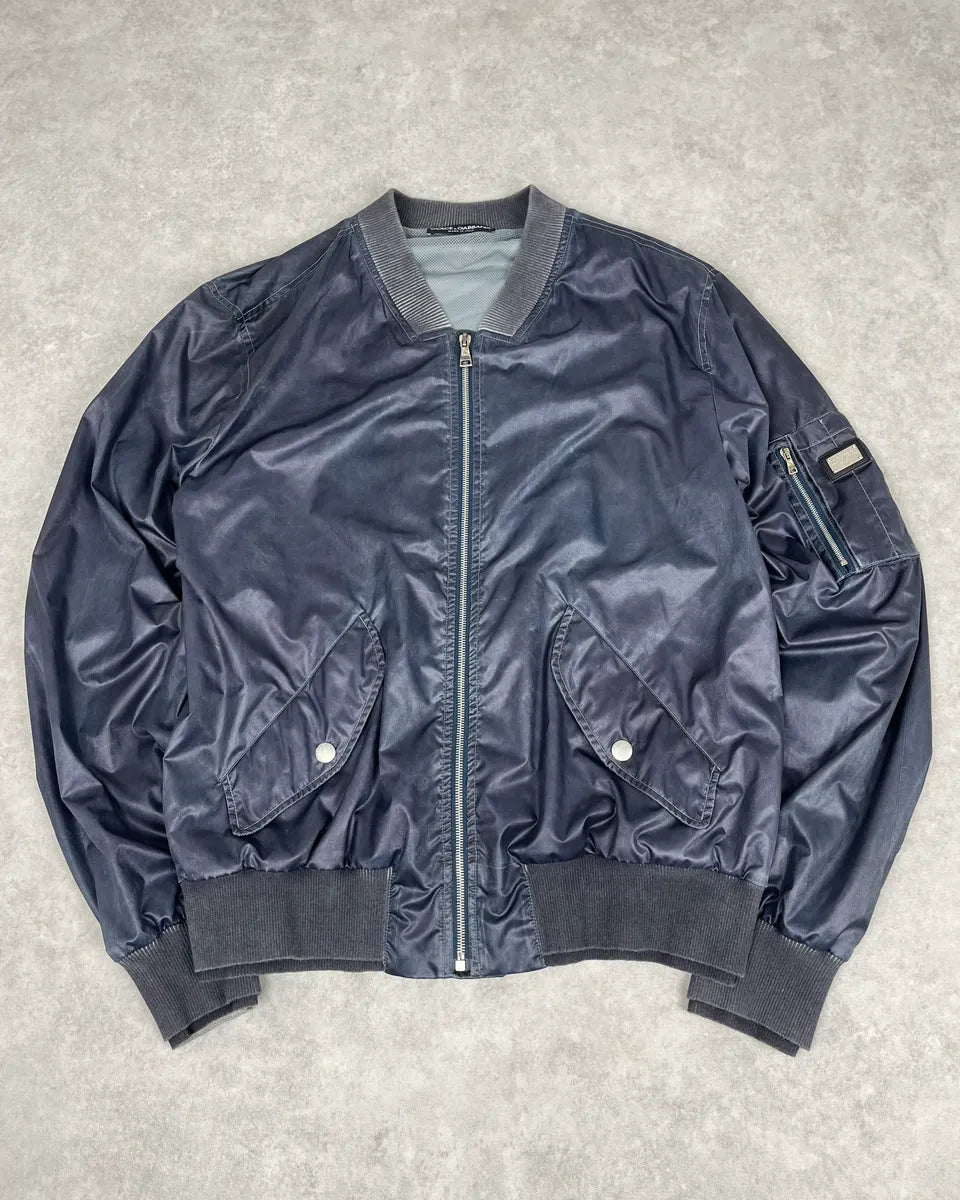 2000s Dolce & Gabbana Navy Nylon Multi-Pocket Bomber Jacket LrkJHIP 0