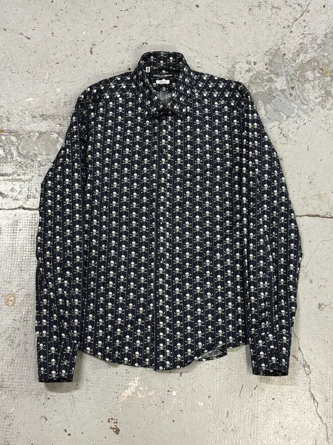 2010s Dolce & Gabbana Navy Pirate Skull Classy Shirt CTXiBBB 0