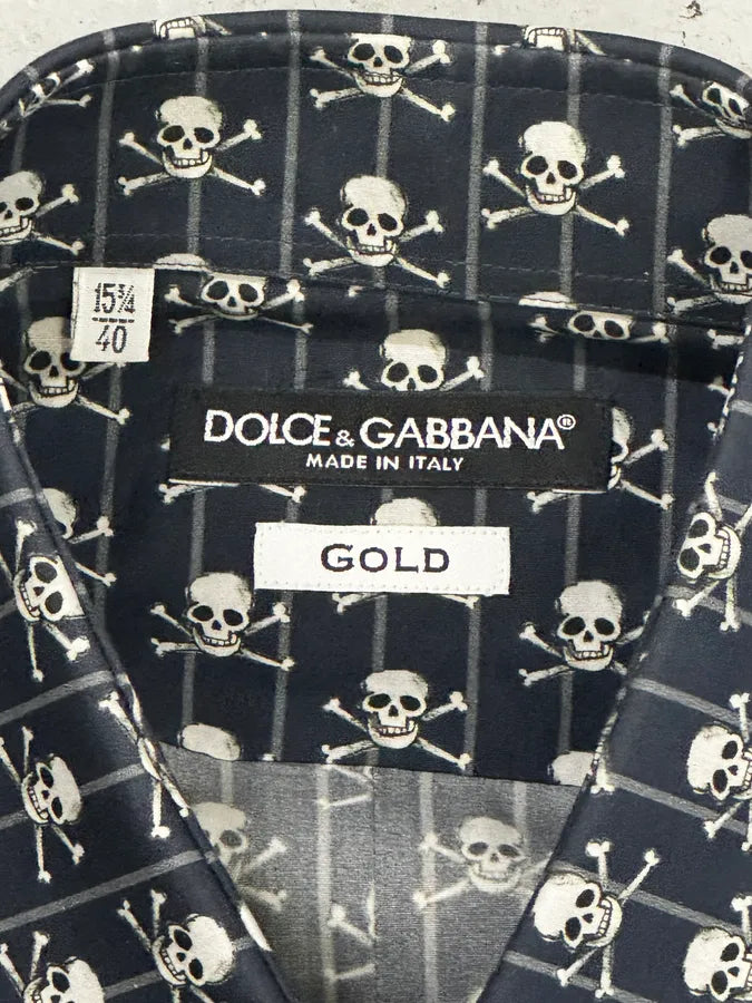 2010s Dolce & Gabbana Navy Pirate Skull Classy Shirt CTXiBBB 9