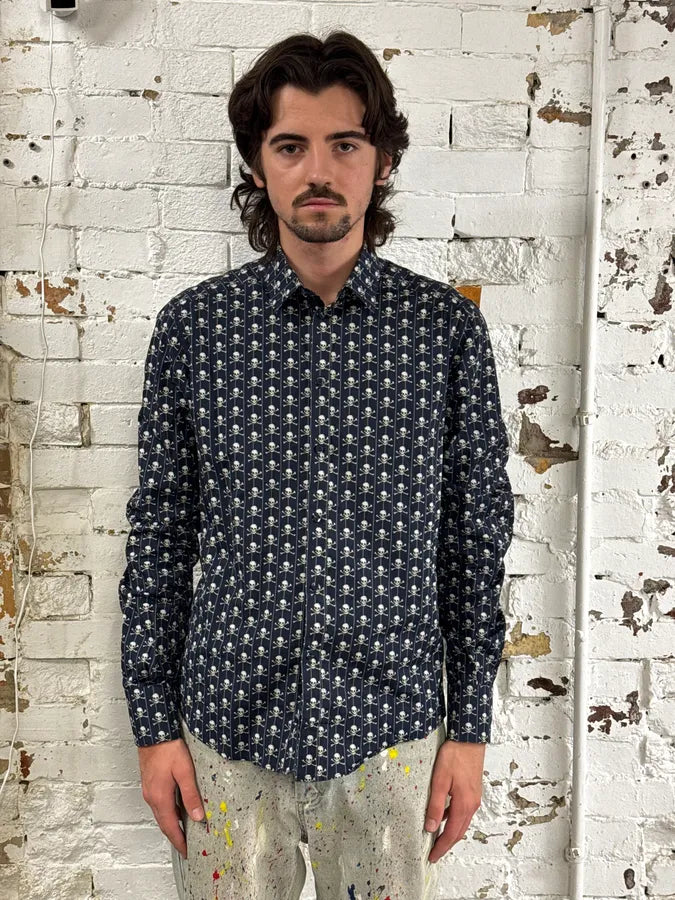 2010s Dolce & Gabbana Navy Pirate Skull Classy Shirt CTXiBBB 1