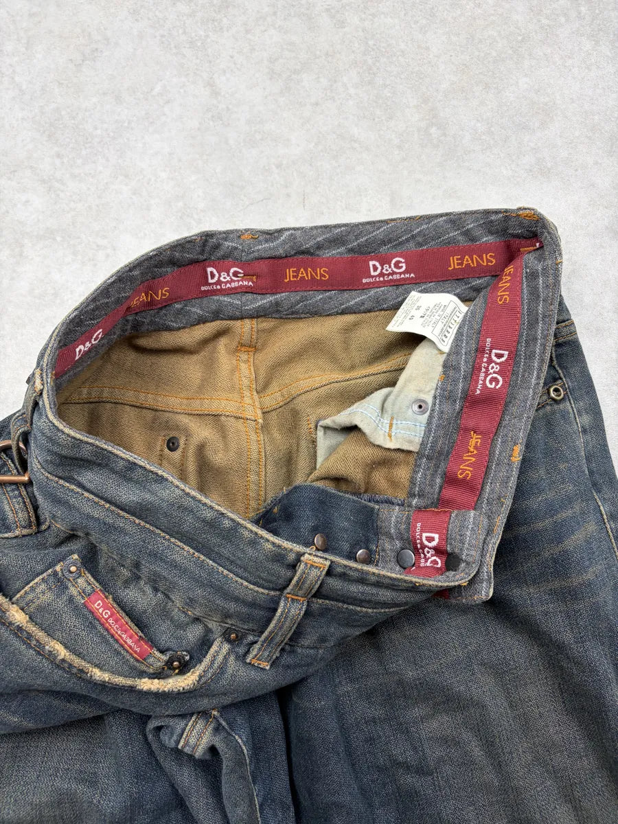 AW2003 Dolce & Gabbana Blue Faded Raw Denim Jeans FvLCCYh 13