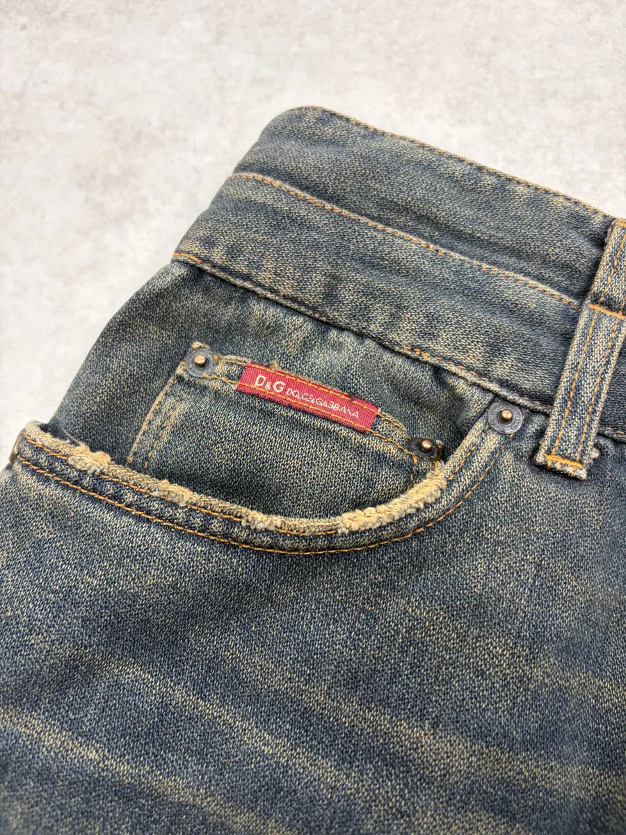 AW2003 Dolce & Gabbana Blue Faded Raw Denim Jeans FvLCCYh 8