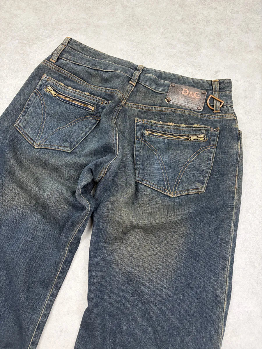 AW2003 Dolce & Gabbana Blue Faded Raw Denim Jeans FvLCCYh 12
