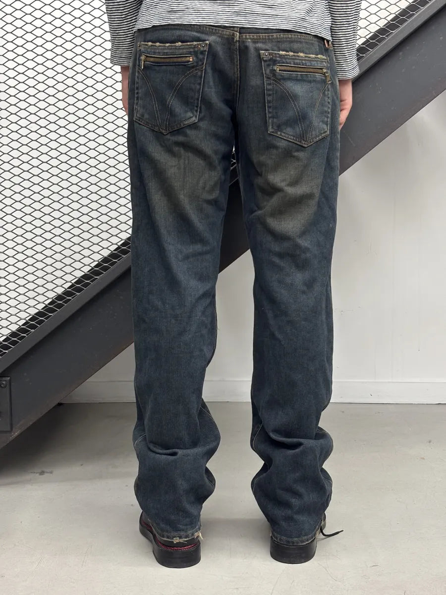 AW2003 Dolce & Gabbana Blue Faded Raw Denim Jeans FvLCCYh 2