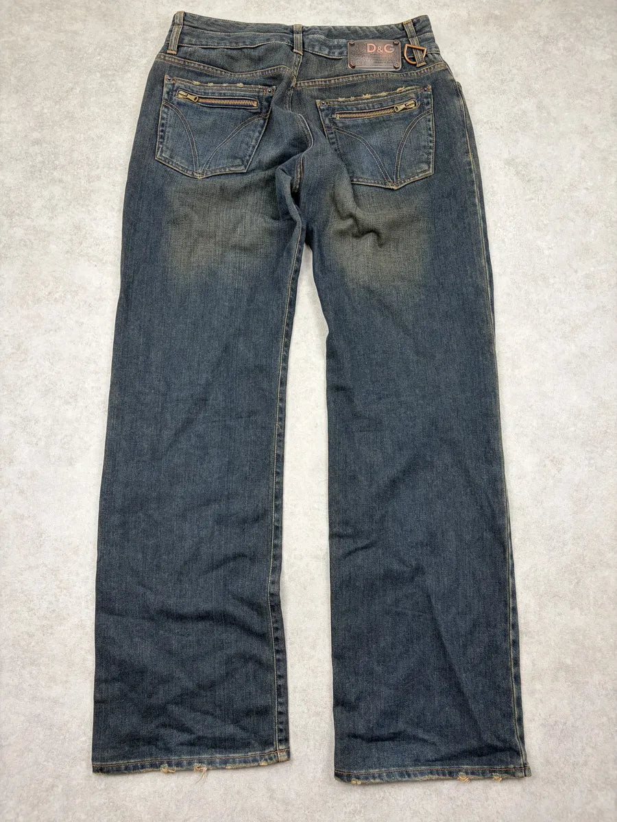 AW2003 Dolce & Gabbana Blue Faded Raw Denim Jeans FvLCCYh 11