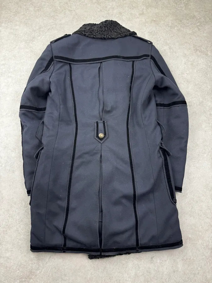 AW2009 Dolce & Gabbana Navy Royal Fur Collar Buttoned Long Coat nDmLUJp 2