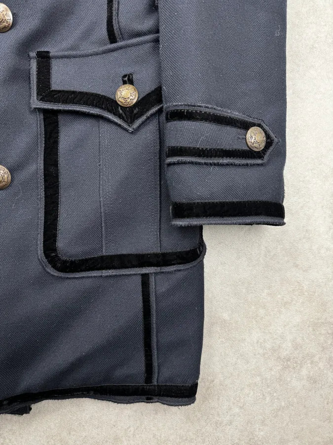 AW2009 Dolce & Gabbana Navy Royal Fur Collar Buttoned Long Coat nDmLUJp 9
