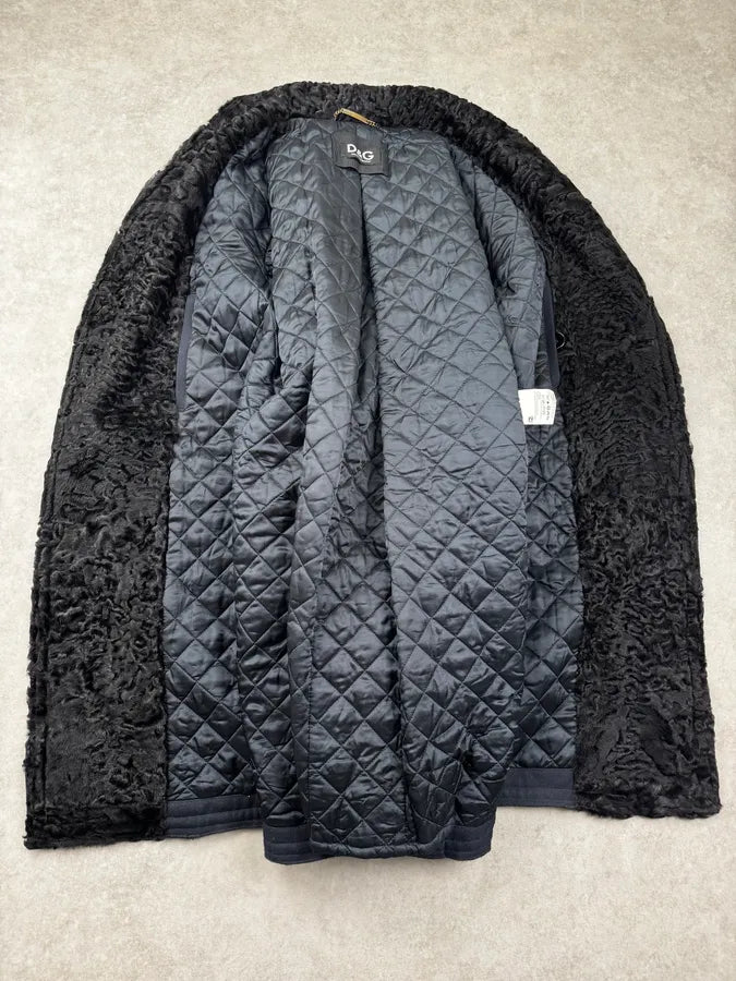 AW2009 Dolce & Gabbana Navy Royal Fur Collar Buttoned Long Coat nDmLUJp 7