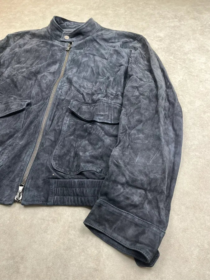 2010s Dolce & Gabbana Navy Suede Zip Motorcycle Leather Jacket CNBJiUe 4