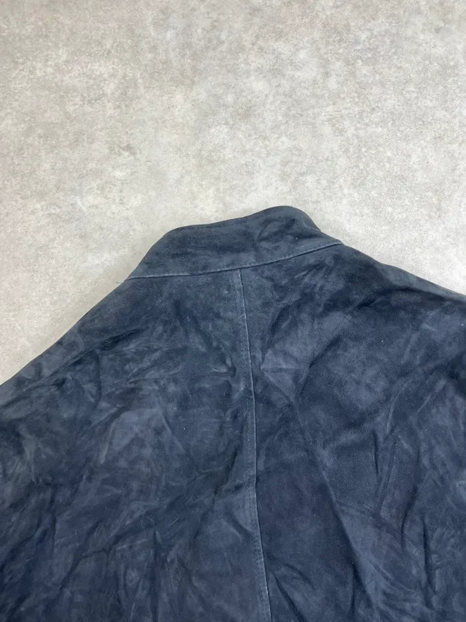 2010s Dolce & Gabbana Navy Suede Zip Motorcycle Leather Jacket CNBJiUe 7