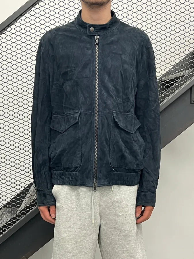 2010s Dolce & Gabbana Navy Suede Zip Motorcycle Leather Jacket CNBJiUe 1