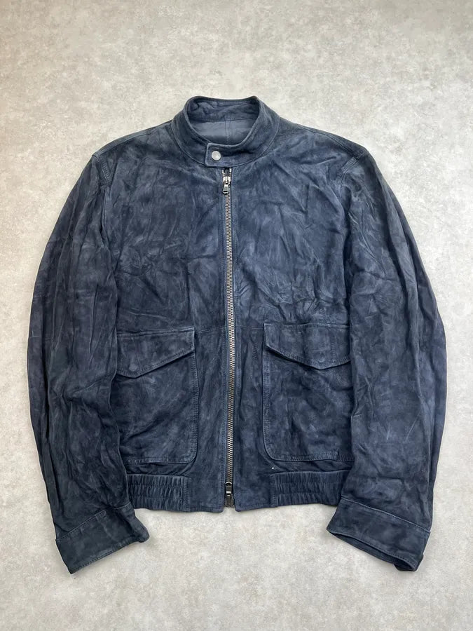 2010s Dolce & Gabbana Navy Suede Zip Motorcycle Leather Jacket CNBJiUe 0
