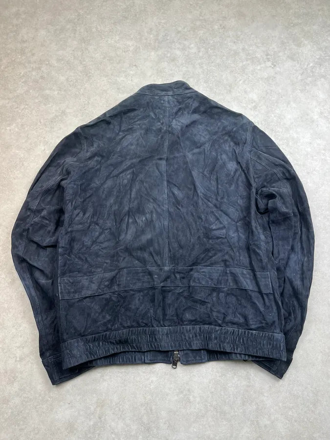 2010s Dolce & Gabbana Navy Suede Zip Motorcycle Leather Jacket CNBJiUe 6