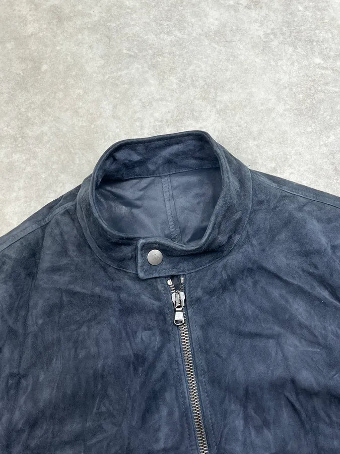 2010s Dolce & Gabbana Navy Suede Zip Motorcycle Leather Jacket CNBJiUe 5