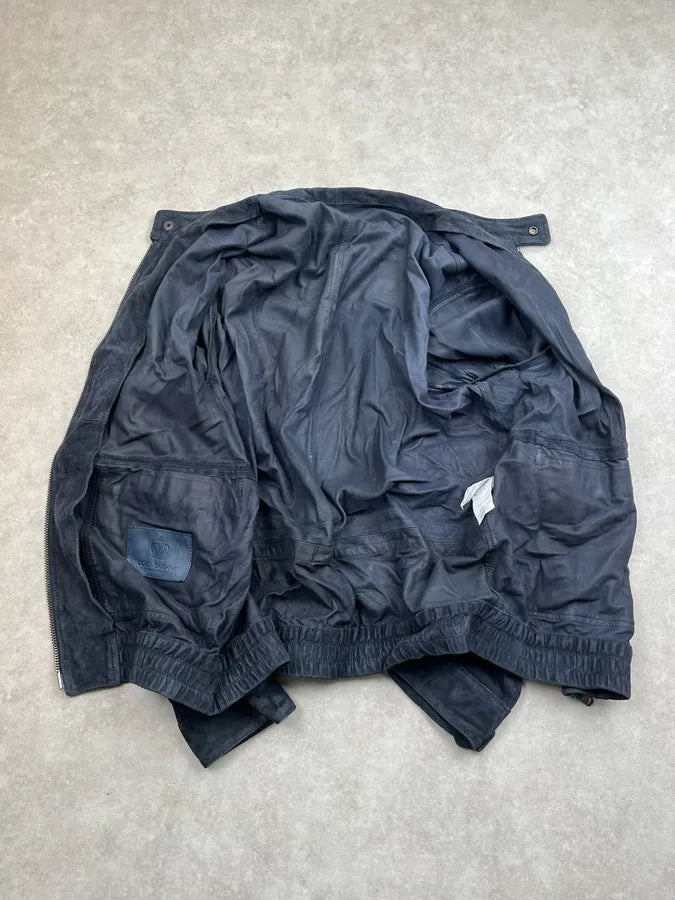 2010s Dolce & Gabbana Navy Suede Zip Motorcycle Leather Jacket CNBJiUe 8