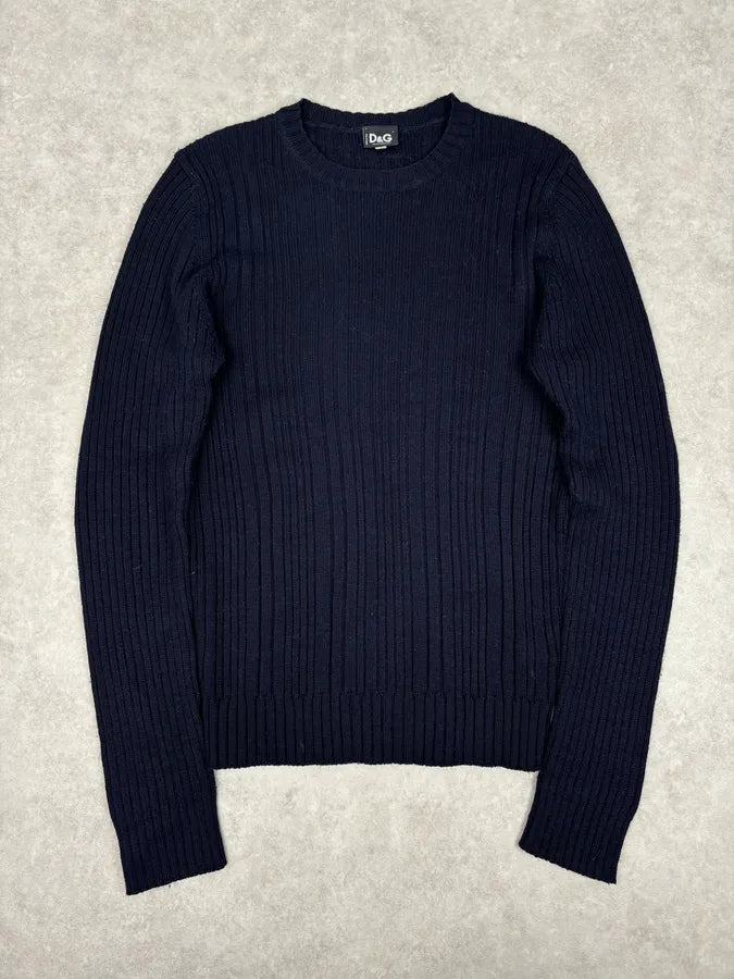 2000s Dolce & Gabbana Navy Wool Ribbed Sweater uEVzlPQ 0