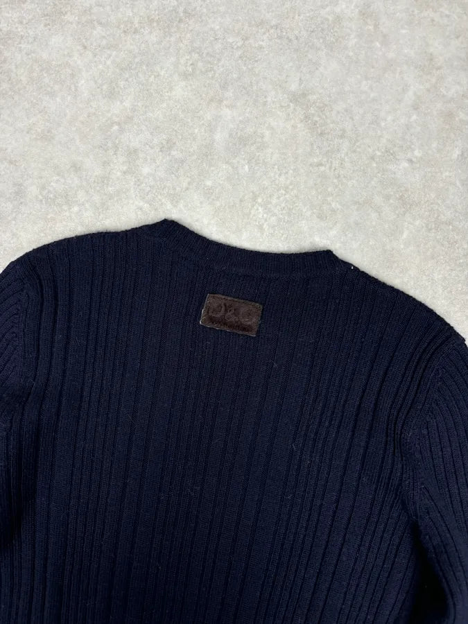 2000s Dolce & Gabbana Navy Wool Ribbed Sweater uEVzlPQ 6