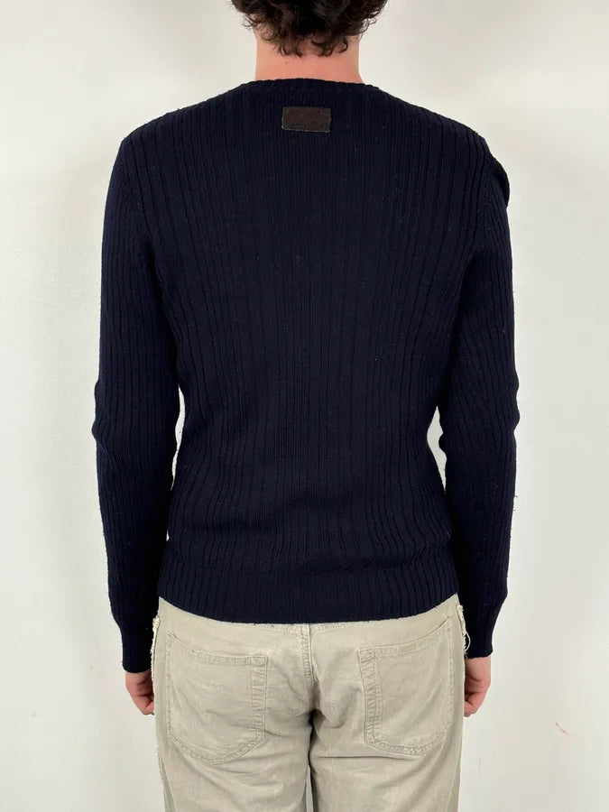 2000s Dolce & Gabbana Navy Wool Ribbed Sweater uEVzlPQ 2