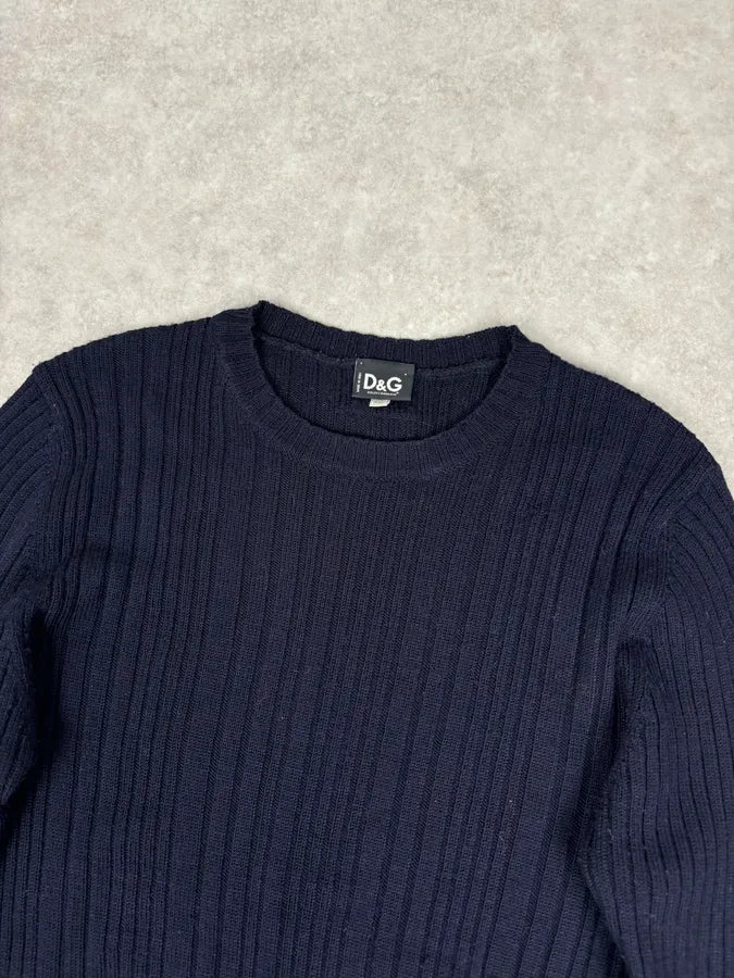 2000s Dolce & Gabbana Navy Wool Ribbed Sweater uEVzlPQ 4