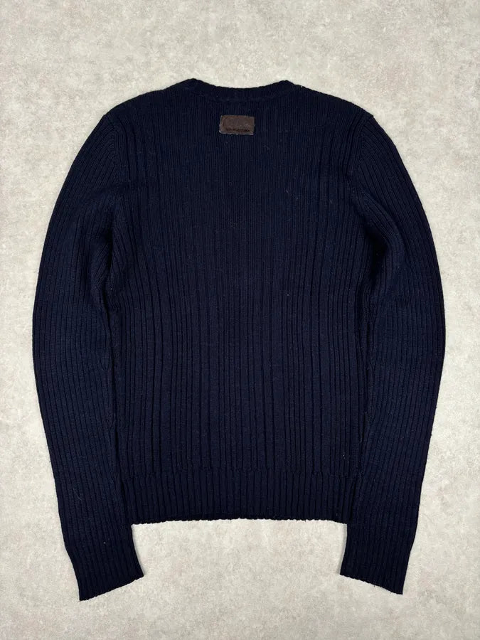 2000s Dolce & Gabbana Navy Wool Ribbed Sweater uEVzlPQ 3