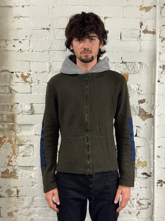 AW2003 Dolce & Gabbana Olive Wool Contrast Zip-up Hoodie sohJqAm 1