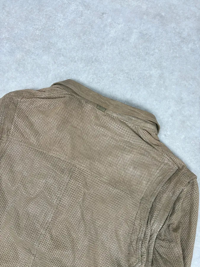 FW2005 Dolce & Gabbana Perfored Army Brown Leather Jacket dsEYbLa 5